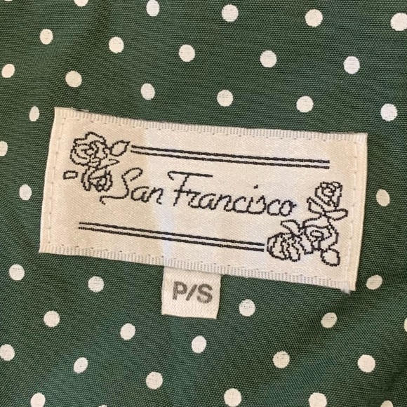 Vintage 90s San Francisco Polka Dot Button Front Drop Waist Midi Dress - Picture 5 of 8